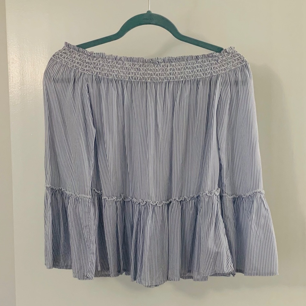 Blue and White Off the Shoulder Top
